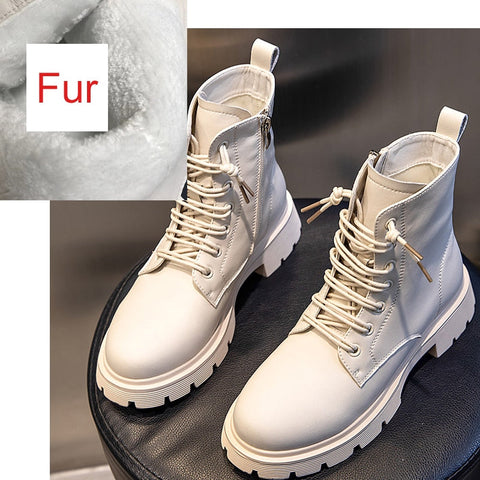 Mtvrmall - Authentic Leather Shoes for Women Winter Elegant Fur Ankle Boots Female Luxury Designer Shoes Woman Platforms Heels Botins