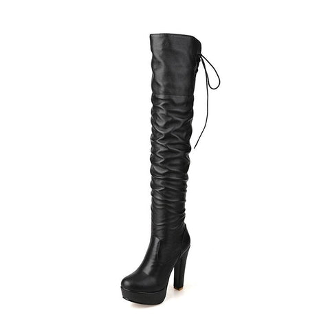 Mtvrmall - Sexy Waterproof Knee-length High-tube Women's Boots Thick-soled Soft Leather Round Toe Nightclub Pole Dance Boots