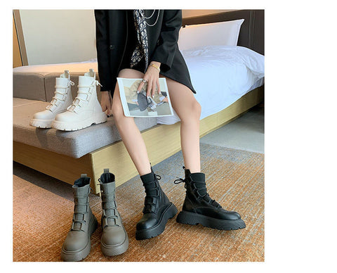 Mtvrmall - autumn new boots women's autumn and winter short boots thick-soled inner increase women's boots motorcycle boots