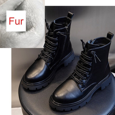 Mtvrmall - Authentic Leather Shoes for Women Winter Elegant Fur Ankle Boots Female Luxury Designer Shoes Woman Platforms Heels Botins