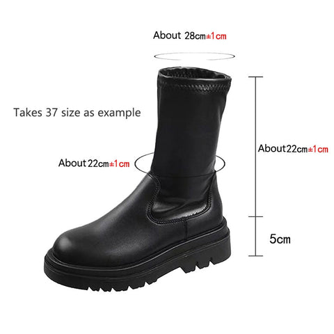 Mtvrmall - Women Ankle Boots Ladies Shoes Slip On Mid Calf Boots Platform Soft PU Leather Long Boot Footwear Woman Fashion Spring Winter