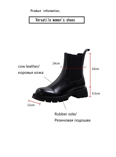 Mtvrmall - HOT Sales Fall/Winter Shoes Women Leather Ankle Boots Women Round Toe Thick Heel Shoes Solid Chelsea Boots Casual Women Boots