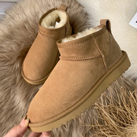 Mtvrmall - NEW style basic short mini winter sheepskin snow boots women waterproof natural wool fur lined ankle warm flat shoes 35-44