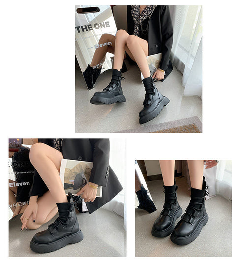 Mtvrmall - autumn new boots women's autumn and winter short boots thick-soled inner increase women's boots motorcycle boots