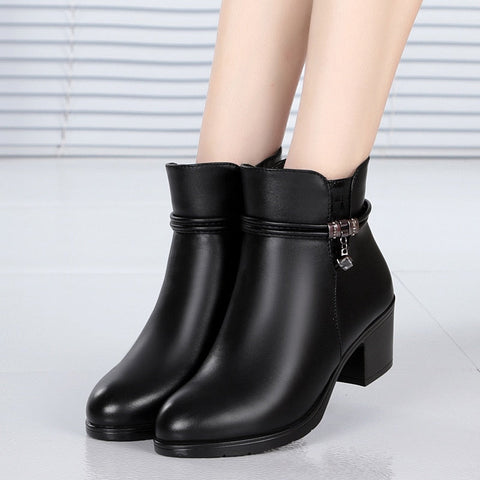 Mtvrmall - NEW Fashion Soft Leather Women Ankle Boots High Heels Zipper Shoes Warm Fur Winter Boots for Women Plus Size 35-43