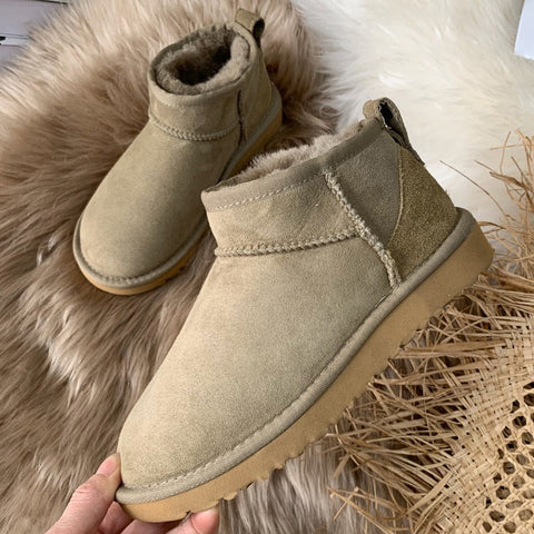 Mtvrmall - NEW style basic short mini winter sheepskin snow boots women waterproof natural wool fur lined ankle warm flat shoes 35-44