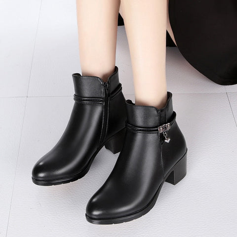 Mtvrmall - NEW Fashion Soft Leather Women Ankle Boots High Heels Zipper Shoes Warm Fur Winter Boots for Women Plus Size 35-43