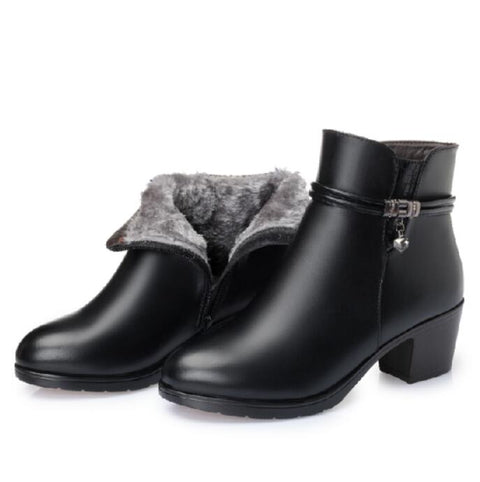 Mtvrmall - NEW Fashion Soft Leather Women Ankle Boots High Heels Zipper Shoes Warm Fur Winter Boots for Women Plus Size 35-43