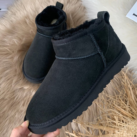 Mtvrmall - NEW style basic short mini winter sheepskin snow boots women waterproof natural wool fur lined ankle warm flat shoes 35-44