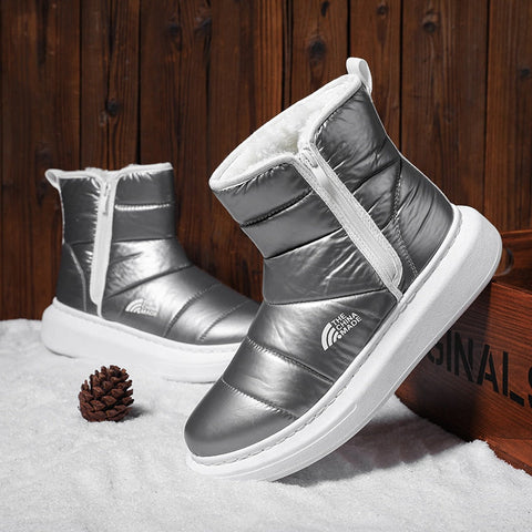 Mtvrmall - Snow Boots Women Winter Warm Plush Slip-on Silver Waterproof Zip Couple Ankle Boots Ladies New Comfortable Cotton Shoes