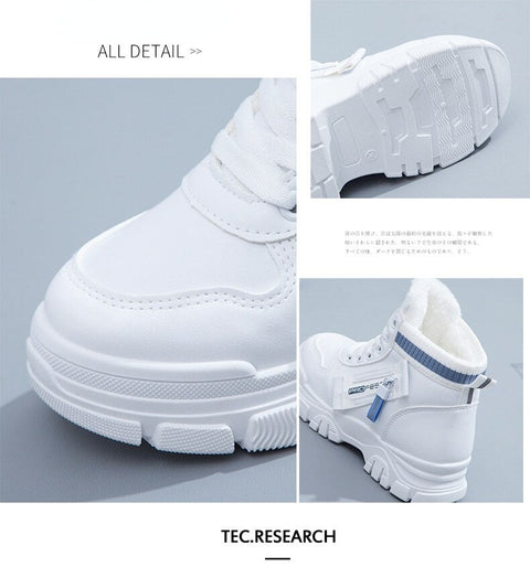 Mtvrmall - Booties Women Winter New Boots Plush Warm Lace Up Women Sneakers Waterproof PU Leather Snow Ankle Boots Woman Shoes Male