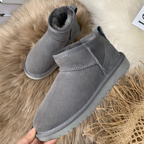 Mtvrmall - NEW style basic short mini winter sheepskin snow boots women waterproof natural wool fur lined ankle warm flat shoes 35-44