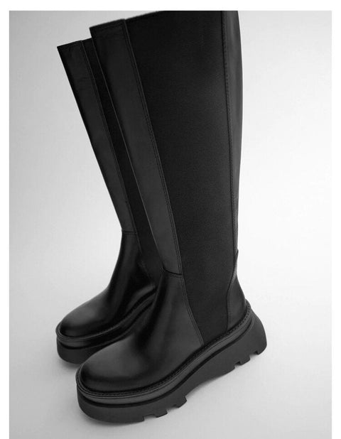 Mtvrmall - Chelsea Women High Boots Winter New Chunky Shoes Woman Fashion Knee High Platform Mid Heels Gladiator Motorcycle Boots Lady