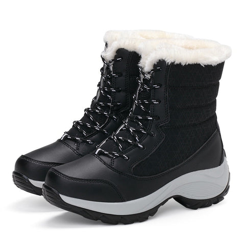 Mtvrmall - Snow Boots Women Winter Platform Thigh High Boots Flat Quality Keep Warm Black New Ladies Lace-up Comfortable Leather Boots