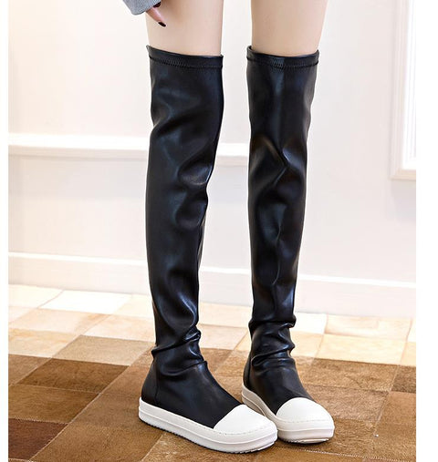 Mtvrmall - New Women Shoes Over Knee High Boots Luxury Trainers Winter Casual Brand Snow Spring Flats Shoes Black Big Size Mid-calf Boots