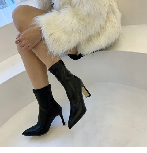 Mtvrmall - Ankle High Heels Chelsea Boots Chunky Casual Shoes Winter New Designer Women Party Sexy Pumps Gladiator Goth Snow Bottines