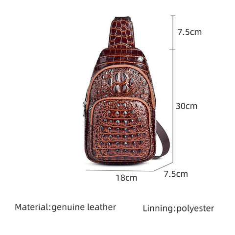 mtvrmall - Genuine Leather Men Chest Pack Shoulder Bag Retro Designe Crocodile Pattern Male Real Cowhide Crossbody Bags Sling Backpack