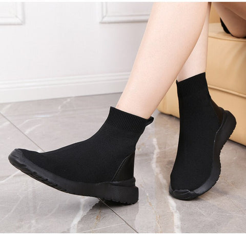 Mtvrmall - Casual Net Orange Stretch Fabric Short Boots  Spring Autumn High Top Socks Shoes Women Botas De Mujer Goth Boots