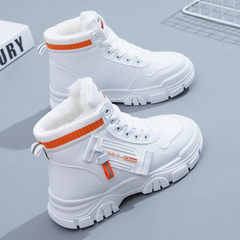 Mtvrmall - Booties Women Winter New Boots Plush Warm Lace Up Women Sneakers Waterproof PU Leather Snow Ankle Boots Woman Shoes Male