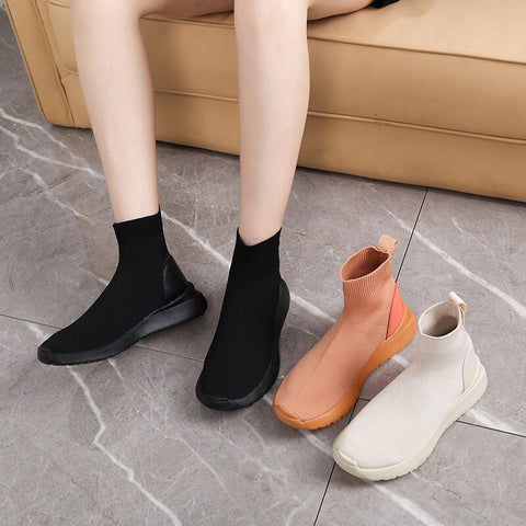 Mtvrmall - Casual Net Orange Stretch Fabric Short Boots  Spring Autumn High Top Socks Shoes Women Botas De Mujer Goth Boots