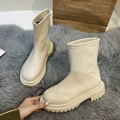 Mtvrmall - Autumn Winter Women Ankle Boot Fashion Square Toe Back Zipper Ladies Keep Warm Short Boots Casual Square Low Heel Shoes