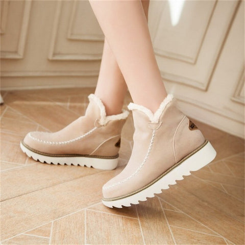 Mtvrmall Big Size Women Snow Boots Warm Fur Cotton Winter Shoes Ladies Zipper Ankle Chelsea Boots Thick Sole Female Platform Short Botas