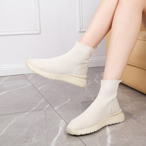 Mtvrmall - Casual Net Orange Stretch Fabric Short Boots  Spring Autumn High Top Socks Shoes Women Botas De Mujer Goth Boots