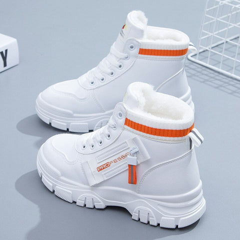 Mtvrmall - Booties Women Winter New Boots Plush Warm Lace Up Women Sneakers Waterproof PU Leather Snow Ankle Boots Woman Shoes Male