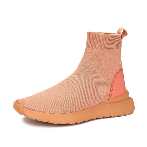 Mtvrmall - Casual Net Orange Stretch Fabric Short Boots  Spring Autumn High Top Socks Shoes Women Botas De Mujer Goth Boots