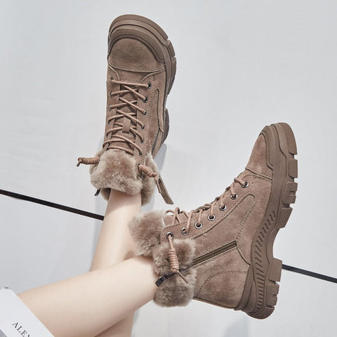 Mtvrmall - Winter Shoes Women Snow Boots Thick Sole Warm Plush Cold Winter Shoes Genuine Leather Suede Women Ankle Boots A4112