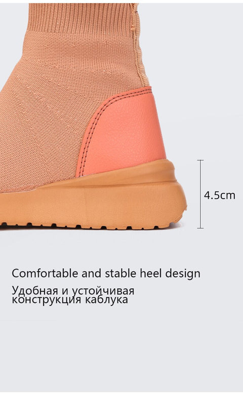 Mtvrmall - Casual Net Orange Stretch Fabric Short Boots  Spring Autumn High Top Socks Shoes Women Botas De Mujer Goth Boots