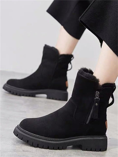 Mtvrmall Big Size Women Snow Boots Warm Fur Cotton Winter Shoes Ladies Zipper Ankle Chelsea Boots Thick Sole Female Platform Short Botas