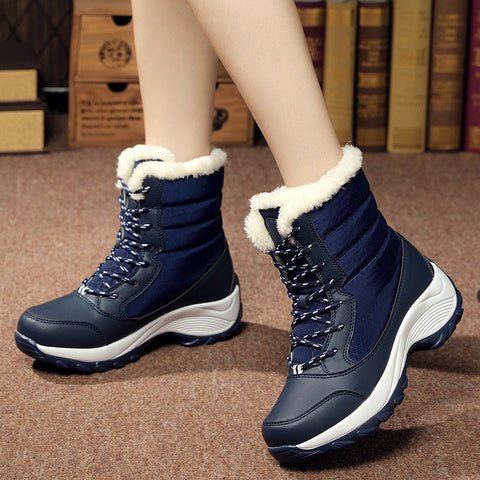 Mtvrmall - Snow Boots Women Winter Platform Thigh High Boots Flat Quality Keep Warm Black New Ladies Lace-up Comfortable Leather Boots