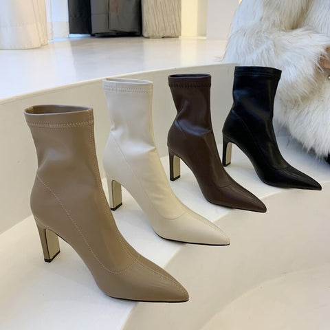 Mtvrmall - Ankle High Heels Chelsea Boots Chunky Casual Shoes Winter New Designer Women Party Sexy Pumps Gladiator Goth Snow Bottines