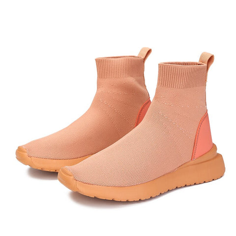 Mtvrmall - Casual Net Orange Stretch Fabric Short Boots  Spring Autumn High Top Socks Shoes Women Botas De Mujer Goth Boots