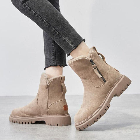 Mtvrmall Big Size Women Snow Boots Warm Fur Cotton Winter Shoes Ladies Zipper Ankle Chelsea Boots Thick Sole Female Platform Short Botas