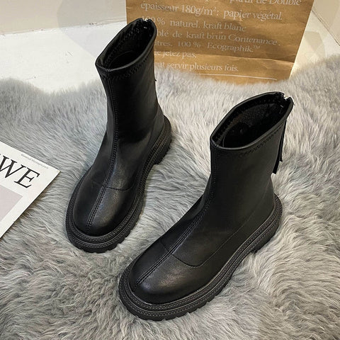 Mtvrmall - Autumn Winter Women Ankle Boot Fashion Square Toe Back Zipper Ladies Keep Warm Short Boots Casual Square Low Heel Shoes