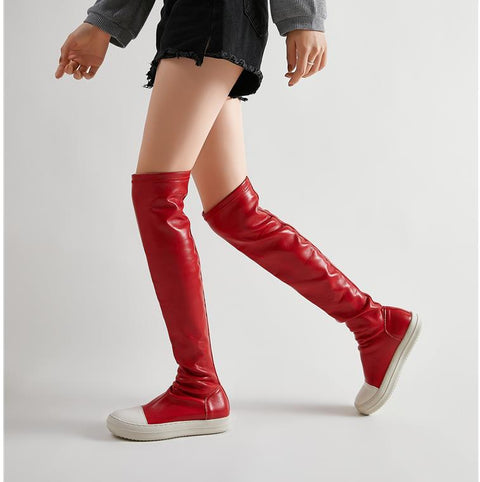 Mtvrmall - Women Over The Knee High Boots Motorcycle Chelsea Platform Boots  Winter Gladiator Fashion Rick Leather High Heels Boots Shoes