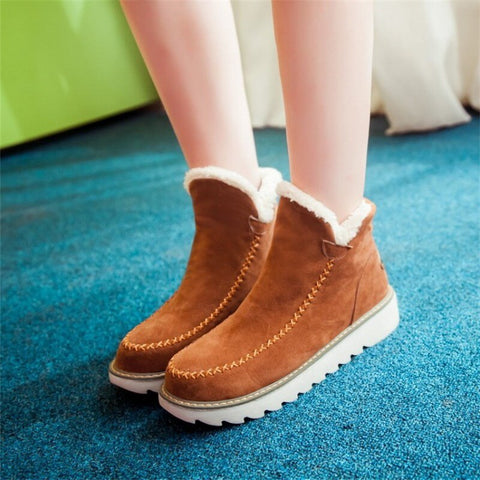 Mtvrmall Big Size Women Snow Boots Warm Fur Cotton Winter Shoes Ladies Zipper Ankle Chelsea Boots Thick Sole Female Platform Short Botas