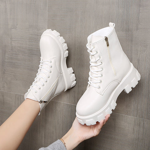 Mtvrmall - Snow Boots Women Winter New Plush Velvet Woman Shoes Warm Ankle Boots Thick Cotton Shoes Furry Black Women Leather Boots