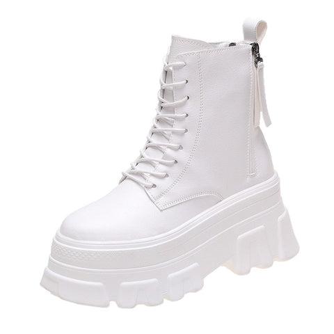 Mtvrmall -  New Fashion Autumn/Winter Women's Boots Round Head Women's Boots Lace Up Zipper Women's Boots 8cm Heel Size 34-39