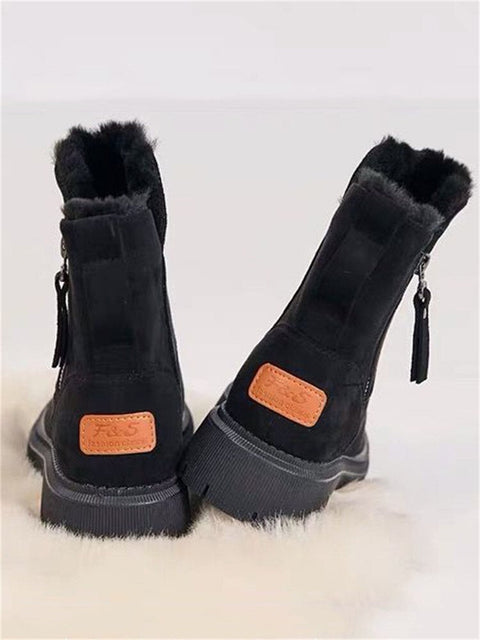 Mtvrmall Big Size Women Snow Boots Warm Fur Cotton Winter Shoes Ladies Zipper Ankle Chelsea Boots Thick Sole Female Platform Short Botas