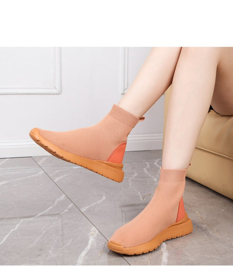 Mtvrmall - Casual Net Orange Stretch Fabric Short Boots  Spring Autumn High Top Socks Shoes Women Botas De Mujer Goth Boots