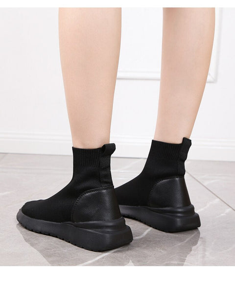 Mtvrmall - Casual Net Orange Stretch Fabric Short Boots  Spring Autumn High Top Socks Shoes Women Botas De Mujer Goth Boots