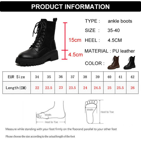 Mtvrmall - Brown Platform Ankle Boots Women Autumn Winter Thick Bottom Motorcycle Boots Woman Thicken Warm Lace Up Shoes Ladies