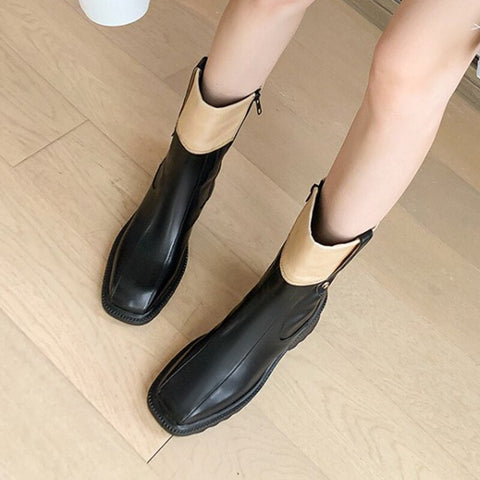 Mtvrmall - Women Mid-Calf Chunky Chelsea Boots Winter High Heels Casual Shoes Fashion New Trend Women Gladiator Goth Motorcycle Boots