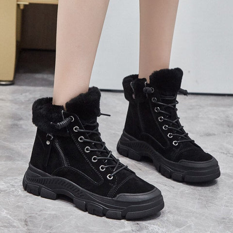 Mtvrmall - Winter Shoes Women Snow Boots Thick Sole Warm Plush Cold Winter Shoes Genuine Leather Suede Women Ankle Boots A4112