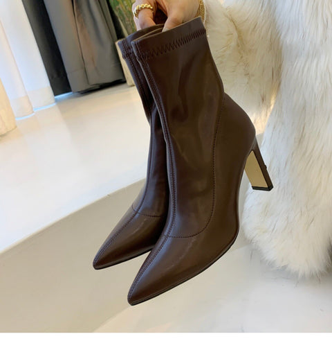 Mtvrmall - Ankle High Heels Chelsea Boots Chunky Casual Shoes Winter New Designer Women Party Sexy Pumps Gladiator Goth Snow Bottines