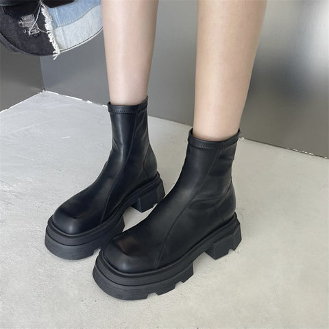 Mtvrmall - New Platform Women Ankle Boots High Quality Soft Leather Autumn Winter Ladies Thick Sole Casual Shoes Female Botas De Mujer