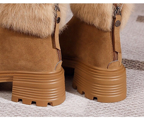 Mtvrmall - Winter Chunky Ankle Women Snow Boots New Fashion Goth Platform Fur High Heels Shoes Pumps Plush Warm Chelsea Women Boots